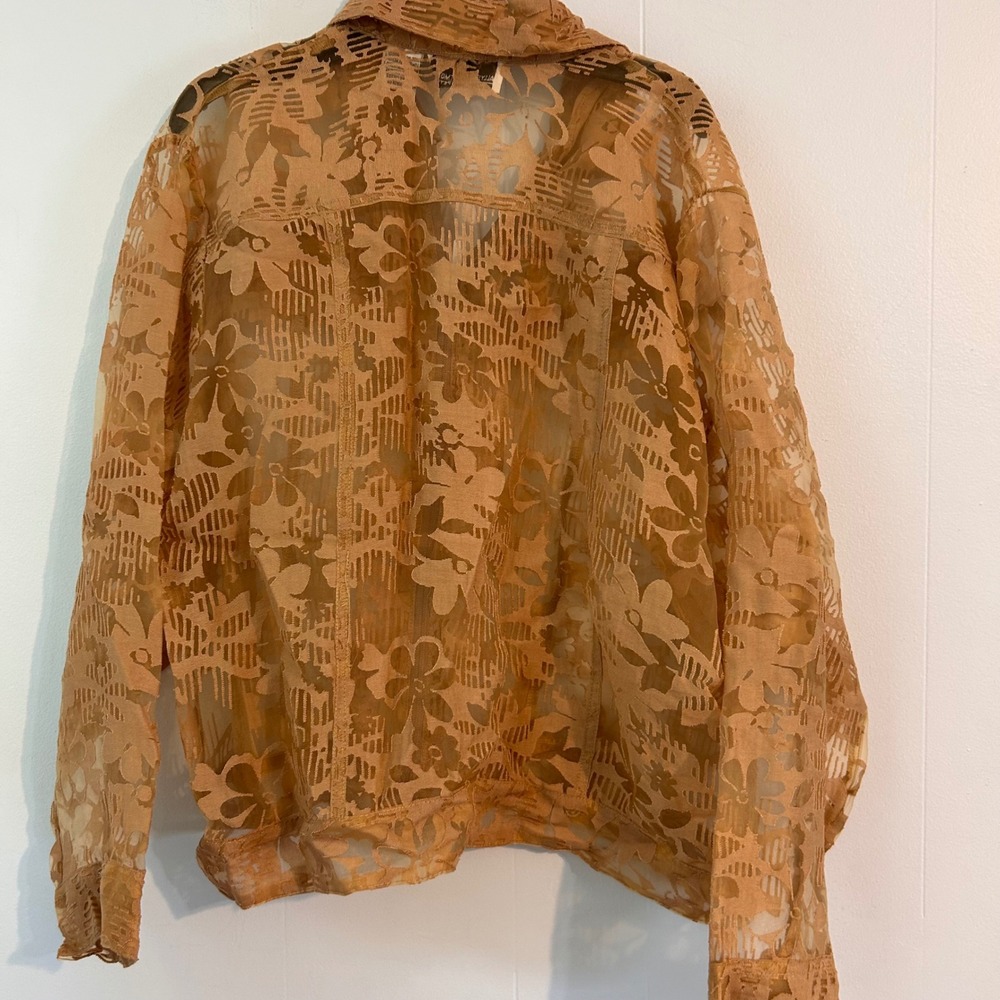 Allyson Whitmore Petite Tan Floral Burnout Sheer Full Zip Jacket Womens PXL - Picture 5 of 9